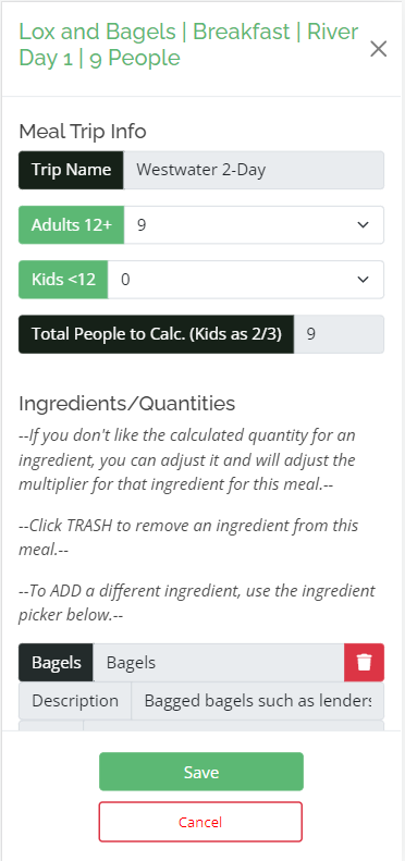 Edit Meal Interface Adjusting People